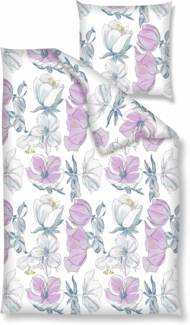 Traumschloss Renforcé Bettwäsche - Blumen weiß lila 135x200 / 80x80