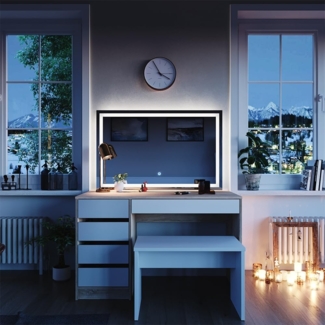 Vicco Schminktisch Weiß/Sonoma 120 cm mit LED Spiegel und Hocker, Sherry