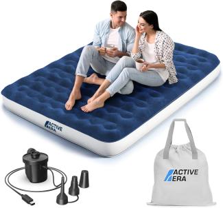 Active Era Luxus Camping Doppel Luftbett mit elektrischer Luftpumpe - Luftmatratze für 2 Personen mit tragbarer Akku Luftpumpe, USB Ladekabel und Tragetasche - 150 x 203 x 22 cm