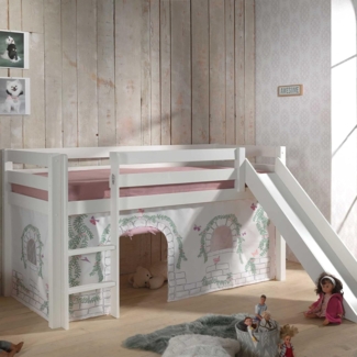 Vipack 'Pino' Spielbett weiß, inkl. Rutsche mit Vorhang 'Birdy'