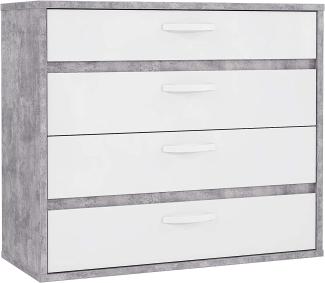 Forte CANMORE Sideboard weiß Hochglanz und Beton grau