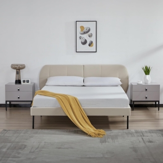 Polsterbett Porvoo mit Matratze Samt 140x200 cm Beige [en. casa]
