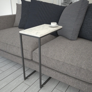 Hanah Home Stylish Side Table with Wheeled Metal Legs, Black & White | 100% Melamine Coated Particle Board, 18mm Thick | 46 x 62 x 26 cm | Modern & Functional Design