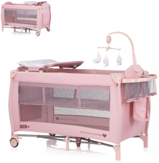Chipolino Reisebett Bella 2 Ebenen seitlicher Eingang Musikmobile Wickelauflage pink