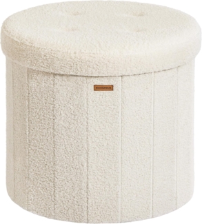SONGMICS MAZIE Kollektion – Sitzhocker rund, Fußhocker mit Stauraum, faltbarer Hocker mit abnehmbarem Deckel, einfache Montage, Fleece, Wohnheim, Schlafzimmer, Wohnzimmer, cremeweiß