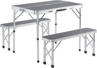 Casaria Campingtisch (3-St), Klappbar mit 2 Bänken 3 tlg Set Tragbar Aluminium Grau