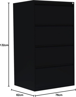 Stahl Büro Hängeregistratur Schrank Bürocontainer 132 x 76 x 62 cm mit 4 Schüben doppelbahnig Schwarz 561429