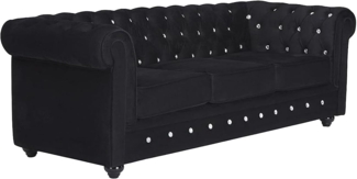 3-Sitzer-Sofa CHESTERFIELD - Samt - Schwarz mit Knöpfen in Kristalloptik