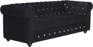 3-Sitzer-Sofa CHESTERFIELD - Samt - Schwarz mit Knöpfen in Kristalloptik