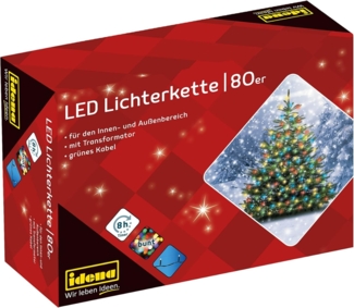 Idena LED-Lichterkette Idena 8325059 - LED Lichterkette mit 80 LEDs in Bunt, mit 8 Stunden