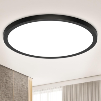 Deckenlampe Schwarz LED Deckenleuchte Flach, Ø30CM 24W 2400LM Lampe Decke Wohnzimmerlampe IP44 Neutralweiß 4000K Modern Küchenlampe für Wohnzimmer Schlafzimmer Badezimmer Balkon Bad Flur Keller Küche