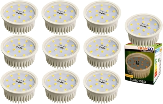 TRANGO LED-Leuchtmittel, 10er Pack MO15-10 LED Modul Ultra flach 5.0 Watt nur 2,3cm hoch 3000K warmweiß zum Ersetzen von GU10 & MR16 Halogen Leuchtmittel, 10 St, für Einbauleuchte, Deckenstrahler, Einbaustrahler, Deckenleuchte