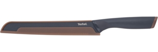 Tefal K12218 Fresh Kitchen Brotmesser 20 cm, Klinge aus Edelstahl mit titanverstärkter Antihaftbeschichtung, ergonomischer Griff, inkl. farbiger Schutzhülle, spülmaschinenfest, schwarz/braun