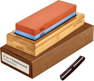 Praknu Schleifstein Schleifstein Messer 1000/6000 - Wetzstein für Messer mit rutschfestem, Anfänger geeignet mit Bambushalter, Schleifhilfe und Silikonunterlage