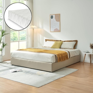 Polsterbett Nola mit Matratze 160x200 cm Leinen Beige [en. casa]