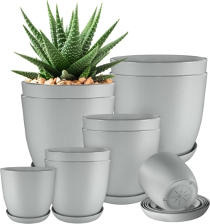 Utopia Home 10er-Pack Blumentopf 18/17/15/13/12 cm Übertopf mit Untertasse Für Küche, Balkon Blumentöpfe mit Untertasse Gartenpflanzen Sukkulenten, Baumschule Blumentopf für Zimmerpflanzen Grau.