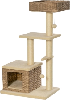 PawHut Kratzbaum Kätzchen Möbel mit Katzenhöhle Ballspielzeug, Sisal weiche Plüsch PE Höhe 108 cm Braun+Beige