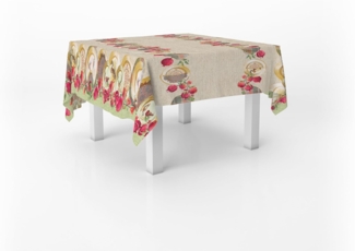 Italian Bed Linen Tischdecke, Digitaldruck, schmutzabweisend, 150x150 cm, Granatapfel