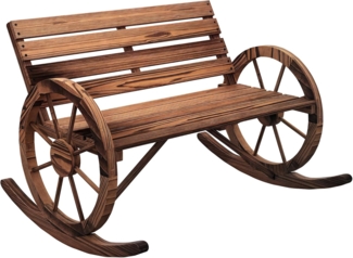 Outsunny Schaukelstuhl Schaukelbank aus Holz, Schwingbank mit Armlehne, 2 Sitzer (Holzbank, 1 St), bis 240 kg belastbar, Verkohlt, 105 x 88 x 74 cm