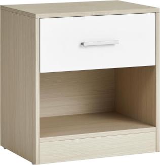 VASAGLE Nachttisch, 2er Set, Beistelltisch, mit Schublade, Griff, offenes Fach, Couchtisch, für Schlafzimmer, Wohnzimmer, naturbeige-klassikweiß