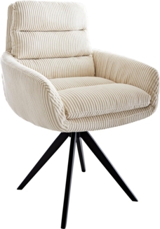 Esszimmerstuhl Abelia-Flex mit Armlehnen Cord Beige Kreuzgestell kantig Schwarz