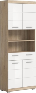 furnling Hochschrank Scott 4 Türen, 1 Schublade, 2 offene Fächer, Badmöbel, Badschrank