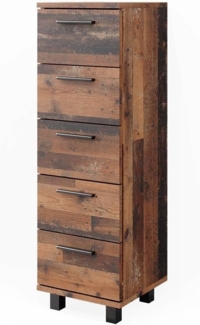 Midischrank Ilias Eiche rustikal 30 x 95 cm mit 5 Schubladen Vicco