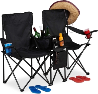 relaxdays Campingstuhl Doppel Campingstuhl, Schwarz