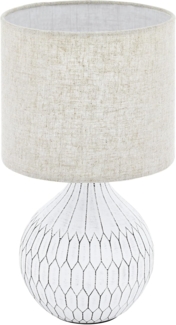 Eglo 99332 Tischleuchte BELLARIVA 3 Keramik weiß, Textil, Leinen hellbraun E27 1X40W H:36cm Ø:20cm mit Kabelschalter