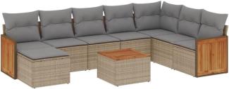 vidaXL 9-tlg. Garten-Sofagarnitur mit Kissen Beige Poly Rattan 3260337