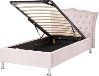 Bett mit Stauraum METZ 90 x 200 cm Samtstoff Pastellrosa