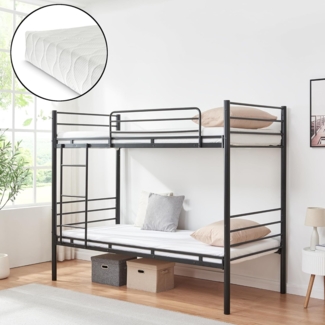 Metall-Etagenbett Bevapis mit 2 Matratzen 90x200 cm Schwarz [en. casa]