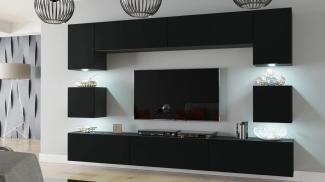 Furnitech TV Möbel mit LED Beleuchtung Schrank Wohnschrank Wohnzimmer Schrankwand Wohnwand Mediawand Nowara 1C (LED blau, AN1-17B-M52 Matt), AN 1 1C, 302