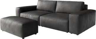 Big-Sofa Lanzo XL 270x130 cm Lederimitat Vintage Anthrazit mit Hocker