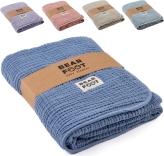 Babydecke Babydecke Musselin Fleecedecke flauschig weich - blau, BEARFOOT, flauschige Kuscheldecke, Baby, Neugeborene, Geschenk Junge & Mädchen