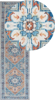 Teppich blau orange orientalisches Muster 60 x 200 cm Kurzflor RITAPURAM