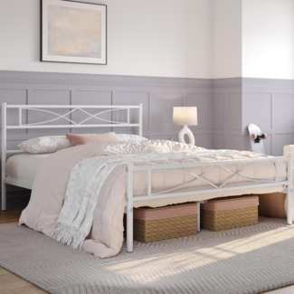 Yaheetech Metallbett 140x200 cm Bettrahmen mit Hohem Kopfteil Gästebett mit Lattenrost für Schlafzimmer Gästezimmer Viel Stauraum unter dem Bett Weiß