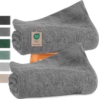 Hausfelder Saunatuch Premium Saunatücher 2er Set (Grau, 2 Saunatücher, 80x200 cm), (2-St), hautfreundlich, saugstark, 100 % Baumwolle