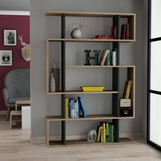 Dmora - Bücherregal Adhara, Büroregal, Mobiler Buchhalter, Bücherbrett, 110x26h161 cm, Eiche und Anthrazit