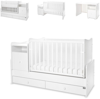 Lorelli Babybett Trend Plus 70x160 cm Schreibtisch Kinderbett Schubladen Kommode weiß