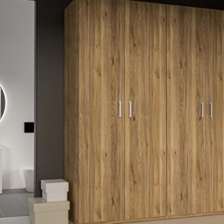 Forte ECONOBOX 2 Kleiderschrank 90, 2-türiger Drehtürenschrank mit Einlegeböden und Kleiderstange, Holzwerkstoff, Mauvella Eiche Dekor, 88,9 cm breit, 210,5 cm hoch, 54,2 cm tief