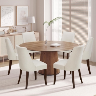 COLAMY Esszimmerstühle 6er Set, Moderne Küchenstuhl Polsterstuhl Stühle mit Rückenlehne, Stoff Dining Chairs mit Holzbeinen für Esszimmer, Küche, Restaurant mit Holzbeinen, Beige