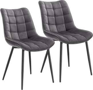 WOLTU Esszimmerstühle 2er Set, für Wohnzimmer Küche Esszimmer, Küchenstühle gepolstert mit Rückenlehne, Sitzfläche aus Samt, mit Metallbeinen, bis 150 kg belastbar, Dunkelgrau