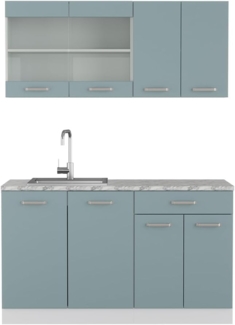 Singleküche R-Line Blau-Grau 140 cm , AP Marmor Vicco