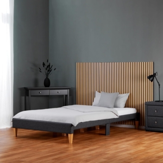 Homestyle4u Polsterbett mit Matratze und Lattenrost, Stoff, H2, Grau, 140x200 cm, mit Bettkasten