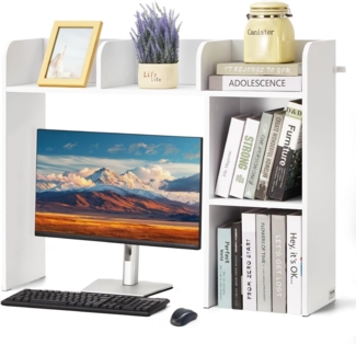 VEVOR Schreibtisch Bücherregal 2-stufiger Organizer (94,5 x 24,1 x 73,4 cm) Tischregale Schreibtisch Organizer Ausstellungsregal aus Spanplatten mit rutschfesten Füßen, für Büro Wohnheim, Weiß