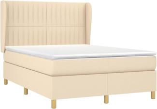 vidaXL Boxspringbett mit Matratze Creme 140x190 cm Stoff 3128682