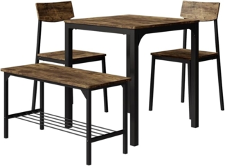 Vicco Esstisch-Set Schwarz/Eiche rustikal 70 x 70 cm 4 Teile, Fyrk