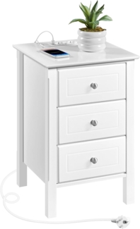 Yaheetech Nachttisch Beistelltisch mit Steckdose 2 Anschlüsse und 3 Schubladen Boxspringbett Nachtschrank Sofatisch Ablagetisch für Wohnzimmer/Schlafzimmer, Weiß