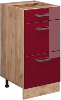 Vicco Küchenschrank Küchenzeile R-Line, Bordeaux Hochglanz, Schubladenunterschrank 40 cm, ohne AP